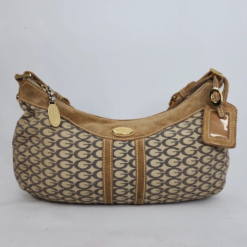 RARO Bolso Hobo Guess Y2K Monograma Gamuza Logo G Cartera de Hombro Marrón Tostado Foto 2 de 4