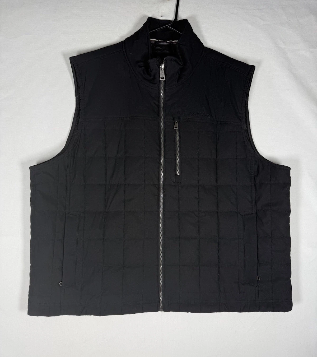 Orvis Vest Mens XXL Black Quilted Classic Collection Nylon Full Zip Outdoors