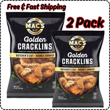 2 Pack /Mac's Chicharrones Golden Pork Cracklins, Fried Pork Fat with Skin, 8 oz