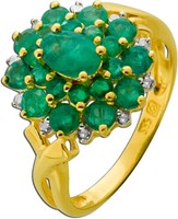 Smaragdring Gold 585 14K GrüNe Smaragde Diamanten 0.10Ct Antikschmuck