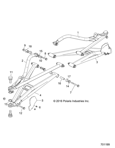Polaris Front Upper Control Arm Weld, Left, Black, Genuine OEM Part 1023530-458 - Picture 2 of 2