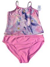 Wonder Nation Girls XXL 18 Unicorn Print Pink Tankini Swimwear UPF 50