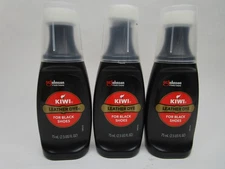 3 Pack Kiwi Leather Dye For Black Shoes (2.5oz Per Bottle) Sponge Top Applicator
