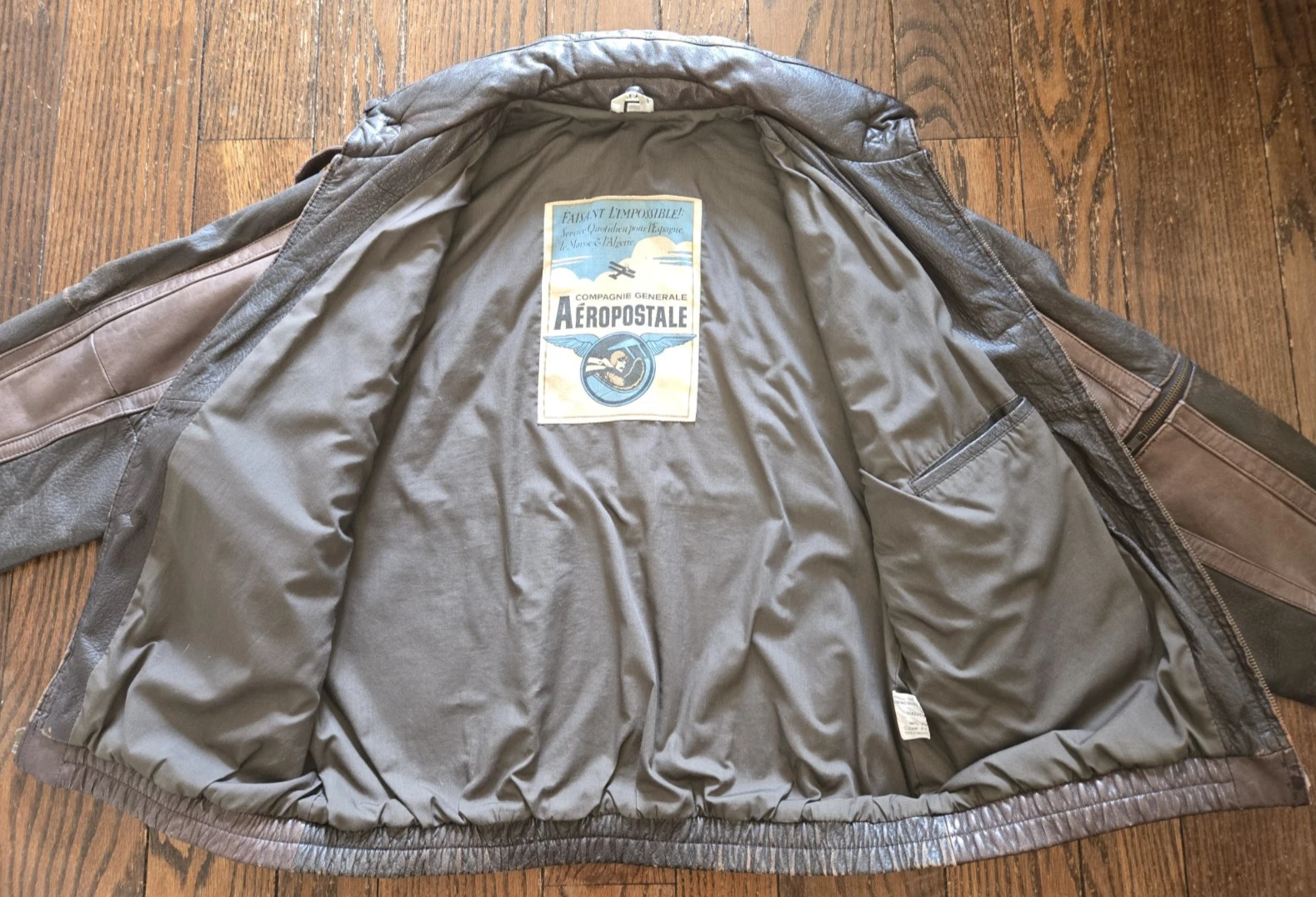 Vtg Aeropostale Compagnie Generale Leather Bomber Jacket Size 46 1980s 90s - product detail image 13