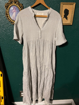 Brass And Roe Blue And White Grid Maxi Dress Sz Medium