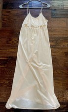 Vintage Long Peach Nightgown Lingerie Lace Accents Medium spaghetti strap nylon