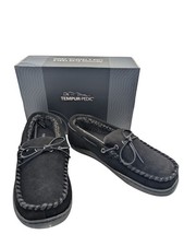 Tempur-Pedic Mens Size 10 Therman Black Suede Moccasin Slippers Shoes NEW