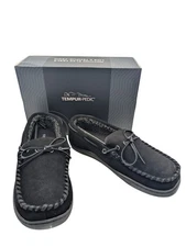 Tempur-Pedic Mens Size 10 Therman Black Suede Moccasin Slippers Shoes NEW