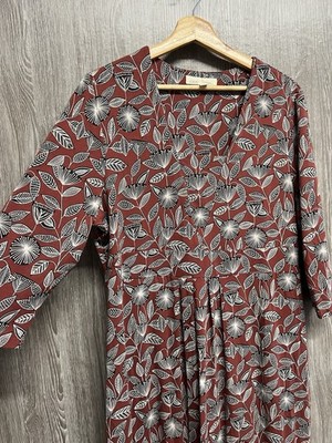 Seasalt Cornwall Kleid Samen Paket Terrakotta Rot Blattmuster Midi Größe 18
