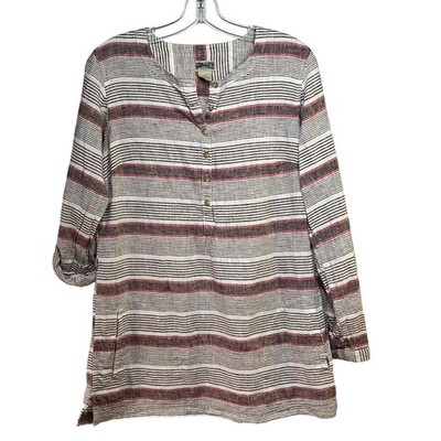 Duluth Trading Tunic Top Shirt Womens Small Hemp Cotton Blend Cream/Red Stripes