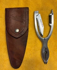 Vintage Angler's Pliers With Knife & Sharpener With Original Leather Sheath