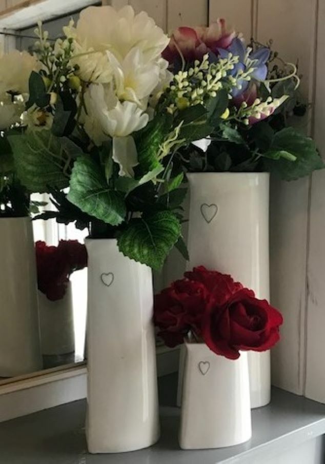 Vase Heart Shaped White Ceramic With Small grey heart on side Gift 4