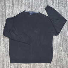 Nautica Mens Size Medium Pullover Sweater Navy Black Ribbed 100 Cotton Crewneck