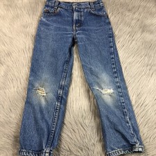 Vintage Levi s Made In USA Boys Denim Blue Jeans Distressed Ripped Knee Holes
