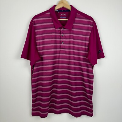 Adidas Climacool Golf Polo Shirt Pink Striped Mens Large L