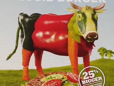 Clipping - cow made of vegetables funny picture Lightlife Veggie Burger Print Ad