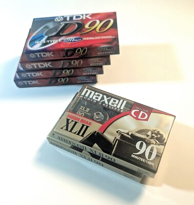 Lot of 6 90 Minute Cassettes NEW Sealed Maxell High Bias XL II & TDK D90 IEC1/1