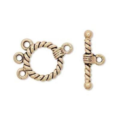 Antiqued Gold Plated Pewter 18x15mm Lariat Style Rope Toggle Clasps (2 Sets) *