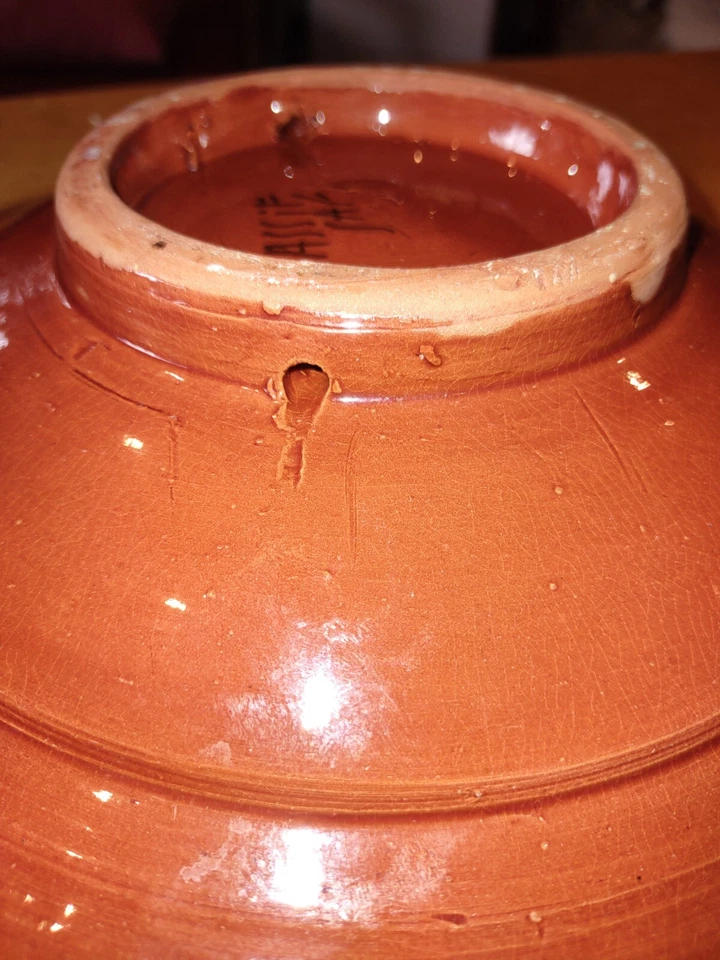 Morroccan Bowl/Plate Red Clay Ceramic Hand Made Hand Painted 10" Signed Vintage - Image 2 of 4