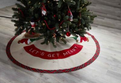 Mud Pie Home ''Lets Get Merry'' Christmas Gnome Tree Skirt 54'' Wide