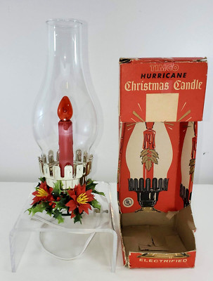 Vintage Timco Christmas Hurricane Candle Electrified Light w/ Original Box-WORKS