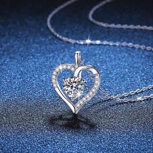 Valentine's Day Gift 1Ct Moissanite Love Heart Necklace Pendant Women 925 Silver