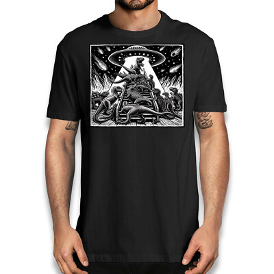 Dinosaurs Leaving Earth In UFO T-shirt - Alien Unisex Graphic Tee