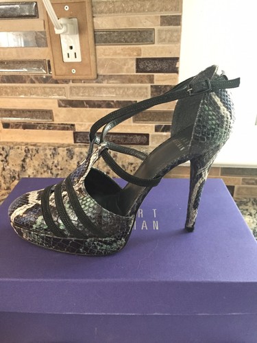 STUART WEITZMAN HERITAGE AZUR SERPENTEX LEATHER PLATFORM PUMPS,SIZE 7, SPAIN