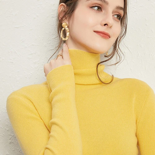 Suéter de cuello para mujer Suéter ajustado Tejido suave Cuello alto Cálido Informal Jersey - Imagen 11 de 41