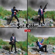 1/64 Diorama Diecast Car Garage Figure Model Street Suit Robber Thug Model Scene