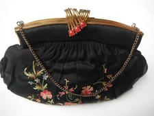 VTG Antique French Handbag Purse Petit Point Needlepoint Gemstone Clasp