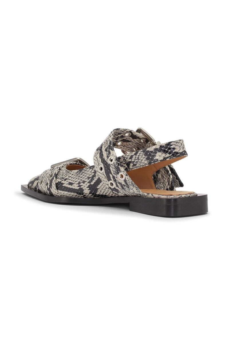 New Ganni Snake Printed Slingback Feminine Buckle Ballerinas