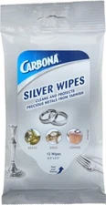 Carbona Silver Wipes | Metal Cleaner & Polish | 12 Wipes, 1 Pack