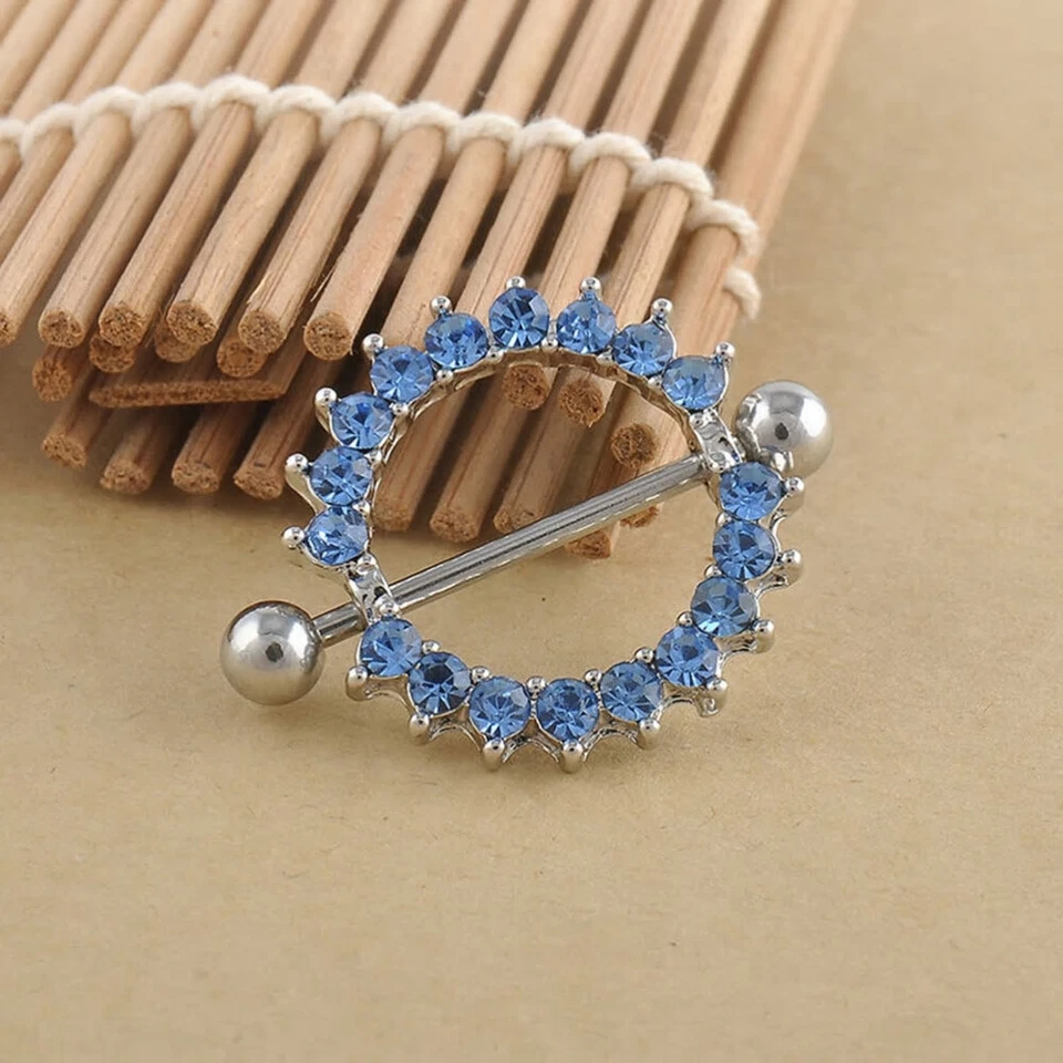 2 un. barras perforadoras de pezón perforadas de gemas de escudo redondo perforación de pezón para mujer Foto 4 de 4