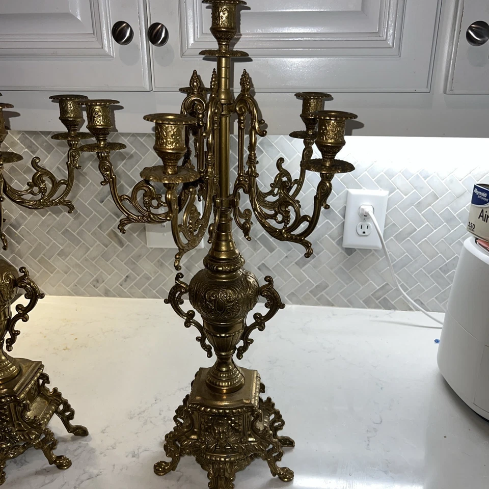 Vintage Italian Bronze Candelabra 7-Light 24” Ornate Rococo Revival Made Italy - Image 3 of 4