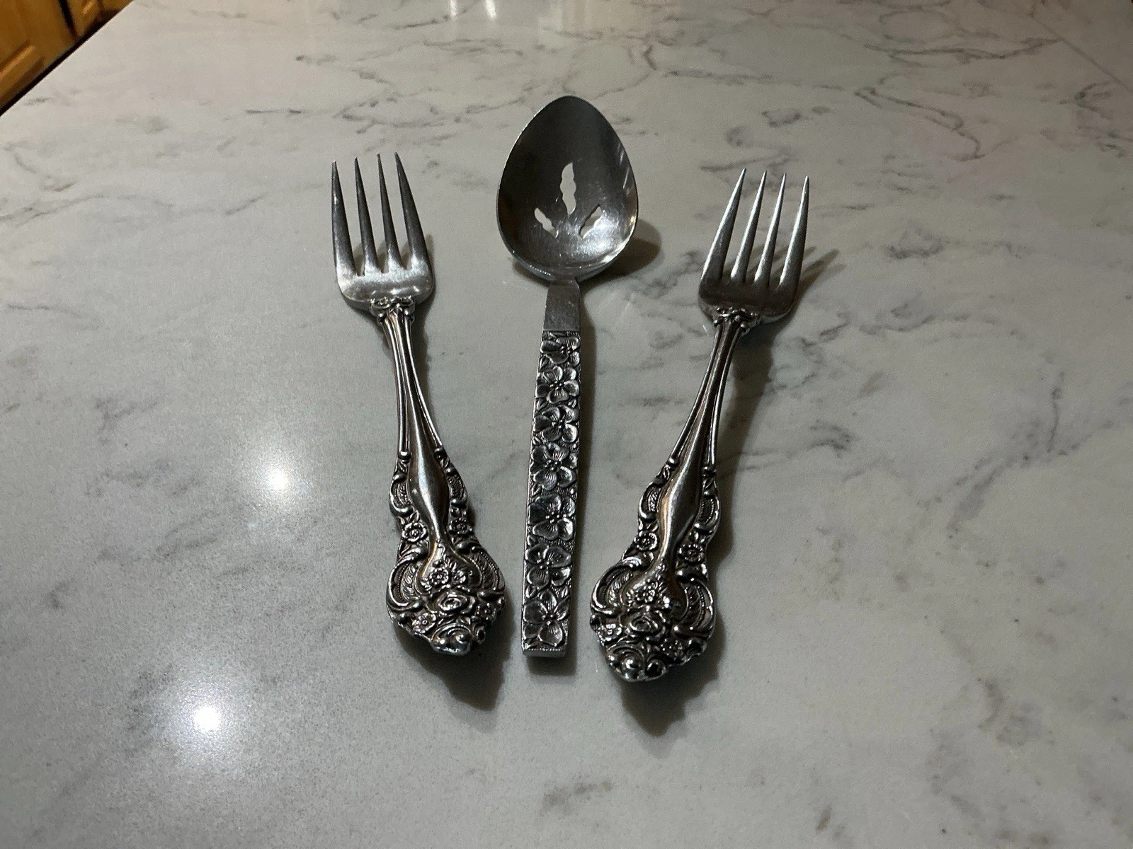Stainless Japan Ornate Flatware – 2 Serving Forks + 1 Serving Spoon