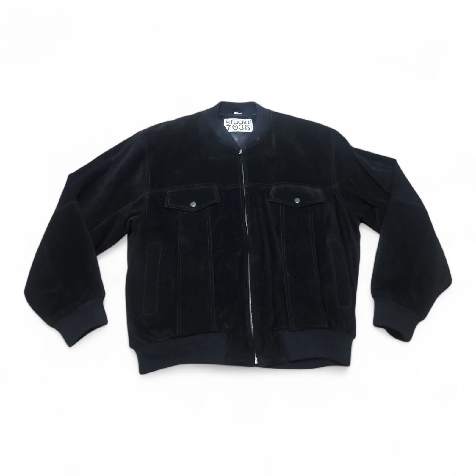 Vtg 90s Studio 7036 Black Leather Suede Bomber Jacket Mens Size L Full Zip EUC