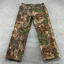 VINTAGE Cabelas Pants Mens L Brown Camo Fleece Whitetail Realtree Polyester 90s