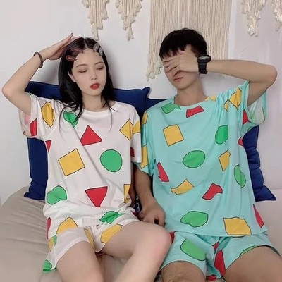Japanese pajamas women's short-sleeved crayons Xiaoxin round neck with Korean lo
