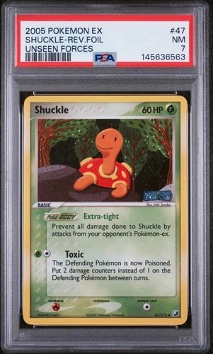 2005 POKEMON EX UNSEEN FORCES #47 SHUCKLE-REVERSE FOIL PSA 7