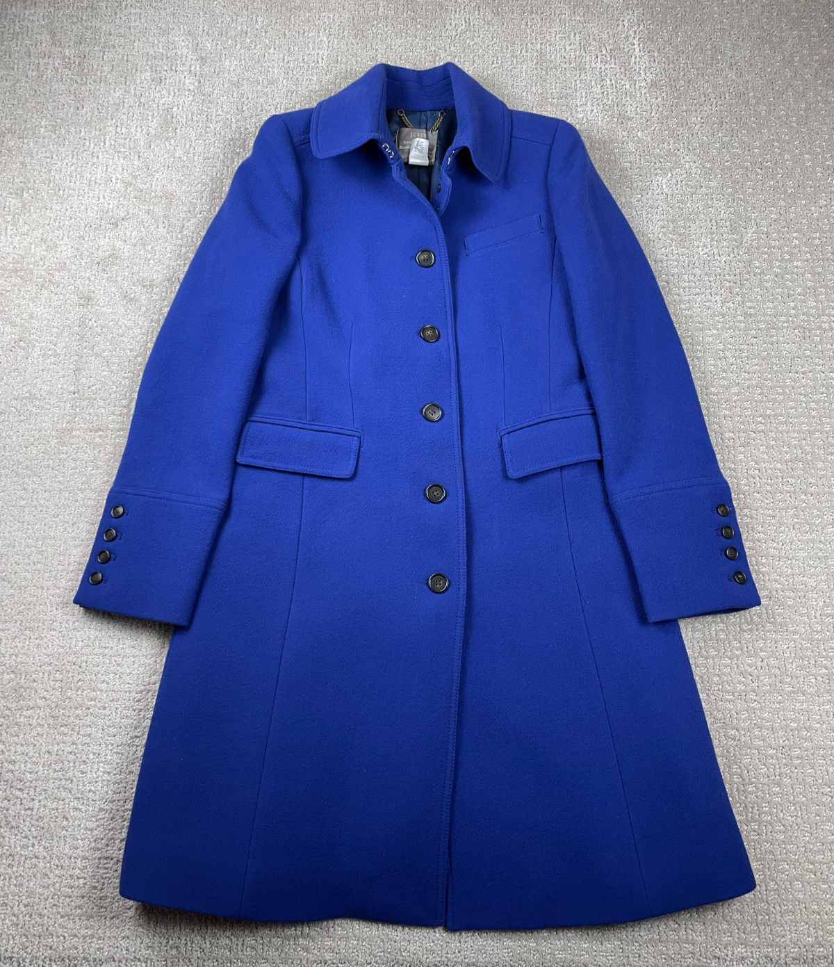 J Crew Coat Womens 8 Royal Blue Metro Double-Cloth Wool Blend Lined Insulated