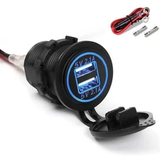 12-24V Car Lighter Socket Dual 2.1A USB Port Charger Power Outlet LED Waterproof