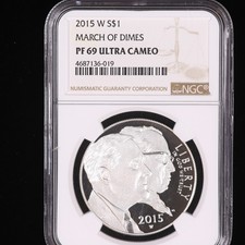 2015-W $1 MARCH OF DIMES COMMEMORATIVE SILVER DOLLAR NGC PF 69 ULTRA CAMEO WOW!