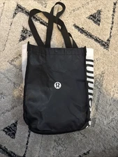 Lululemon Recycled Shopping Tote Reusable Bag  White Black Small 12"x9"