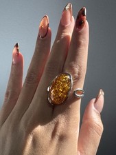 Vintage 925 Sterling Silver  Baltic Amber Ring Sz 8 ADJUSTABLE