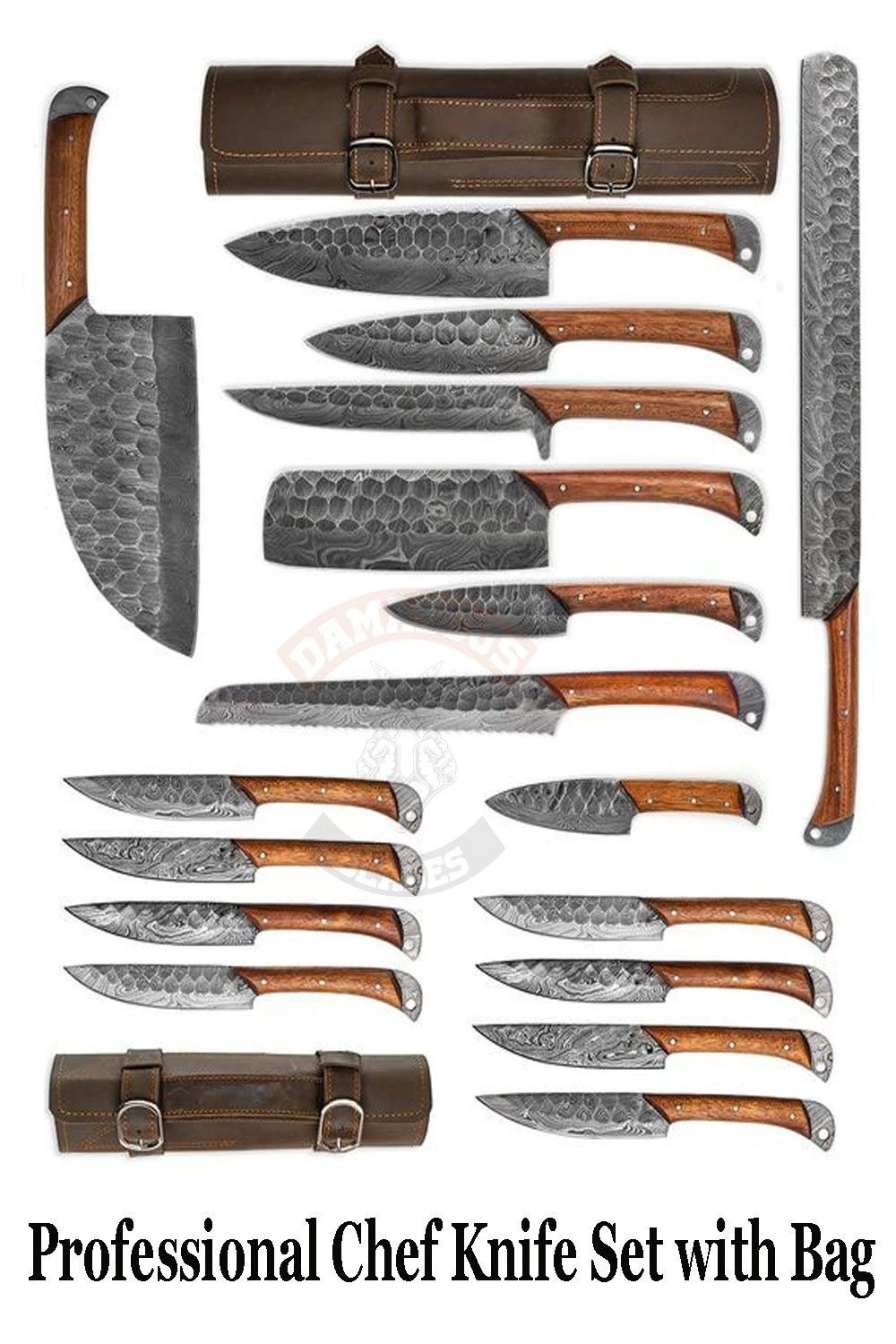 UBR CUSTOM HANDMADE DAMASCUS STEEL PROFESSIONAL KITCHEN CHEF KNIFE SET
