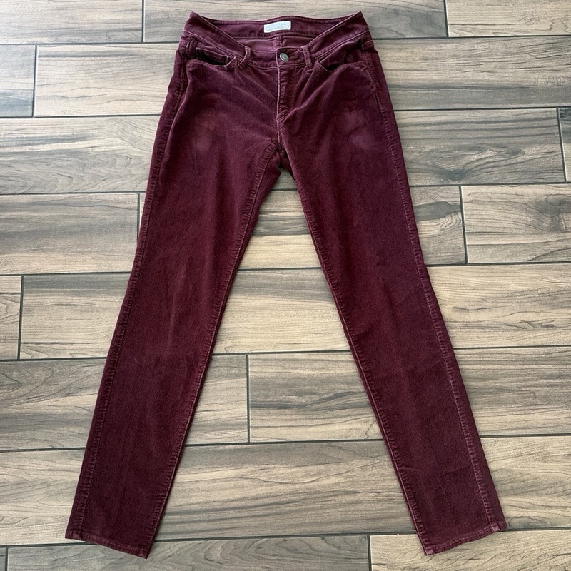 Ann Taylor LOFT Women’s Burgundy Solid Corduroy Flat Front Pants Button Zip