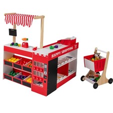 Kids Grocery Store Playset Wooden Pretend Play Supermarket w/ Shopping Cart