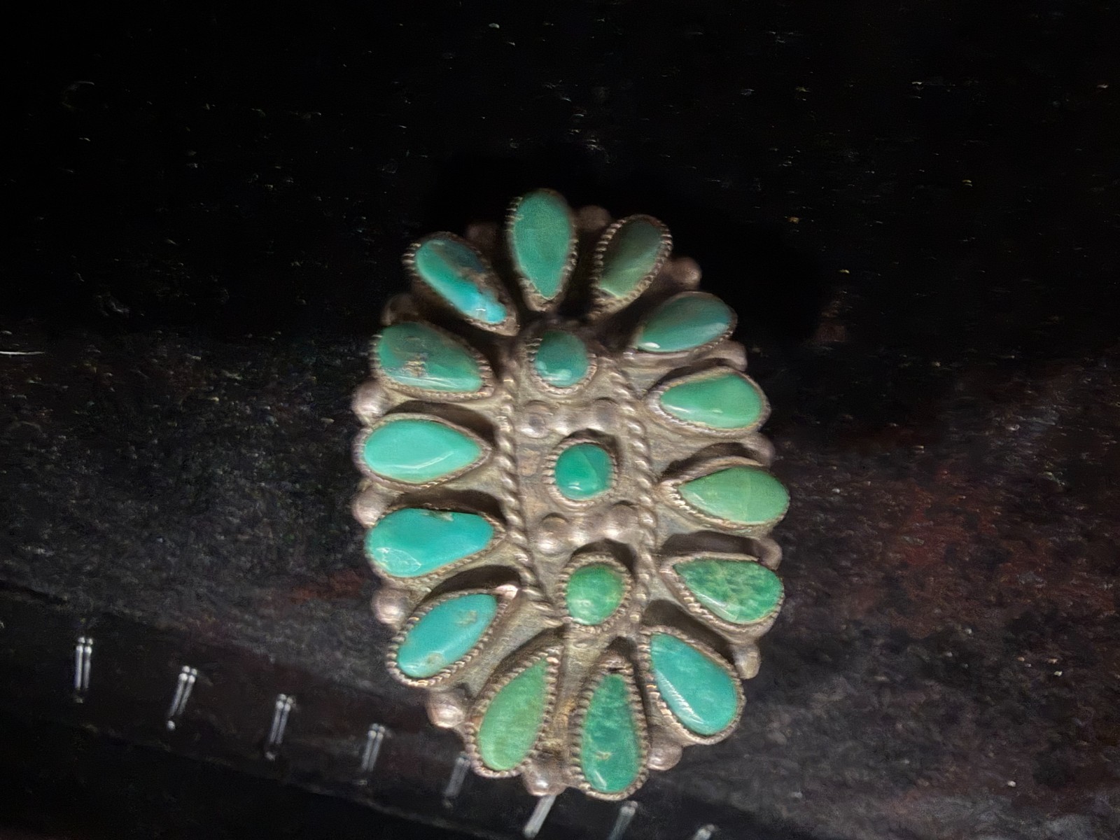 Old Pawn Turquoise Cluster Statement Ring Sterlin… - image 2