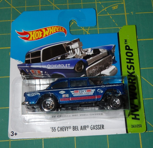 2X - 2014 Hot Wheels HW Workshop - '55 Chevy Bel Air Gasser - Blu - Scheda corta - Foto 5 di 7